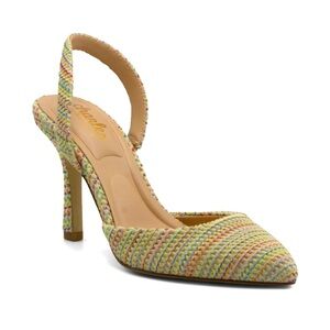 NIB Women’s Charles by Charles Natural Woven Striped Iniko Slingback Heels